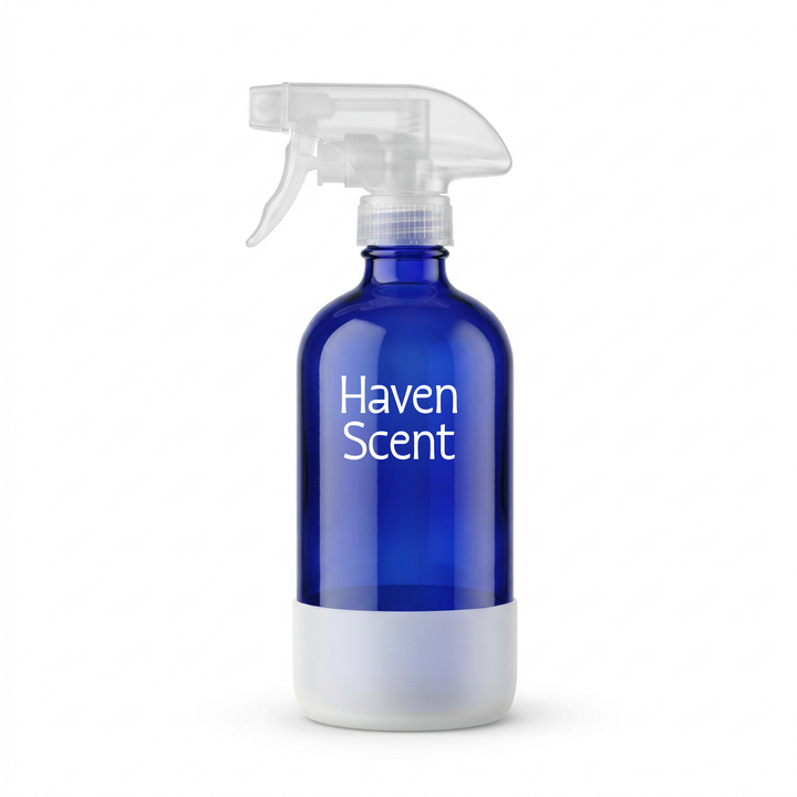 Blue spray bottle labeled &