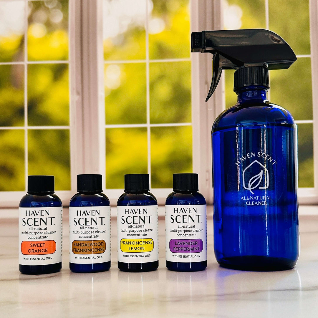All-Natural Cleaner Starter Set Not sure where to start? Elevate your cleaning routine with our Cleaner Concentrate Starter Set. This set includes four different concentrates that make four 16-oz bottles of cleaner, along with a stunning cobalt blue spray