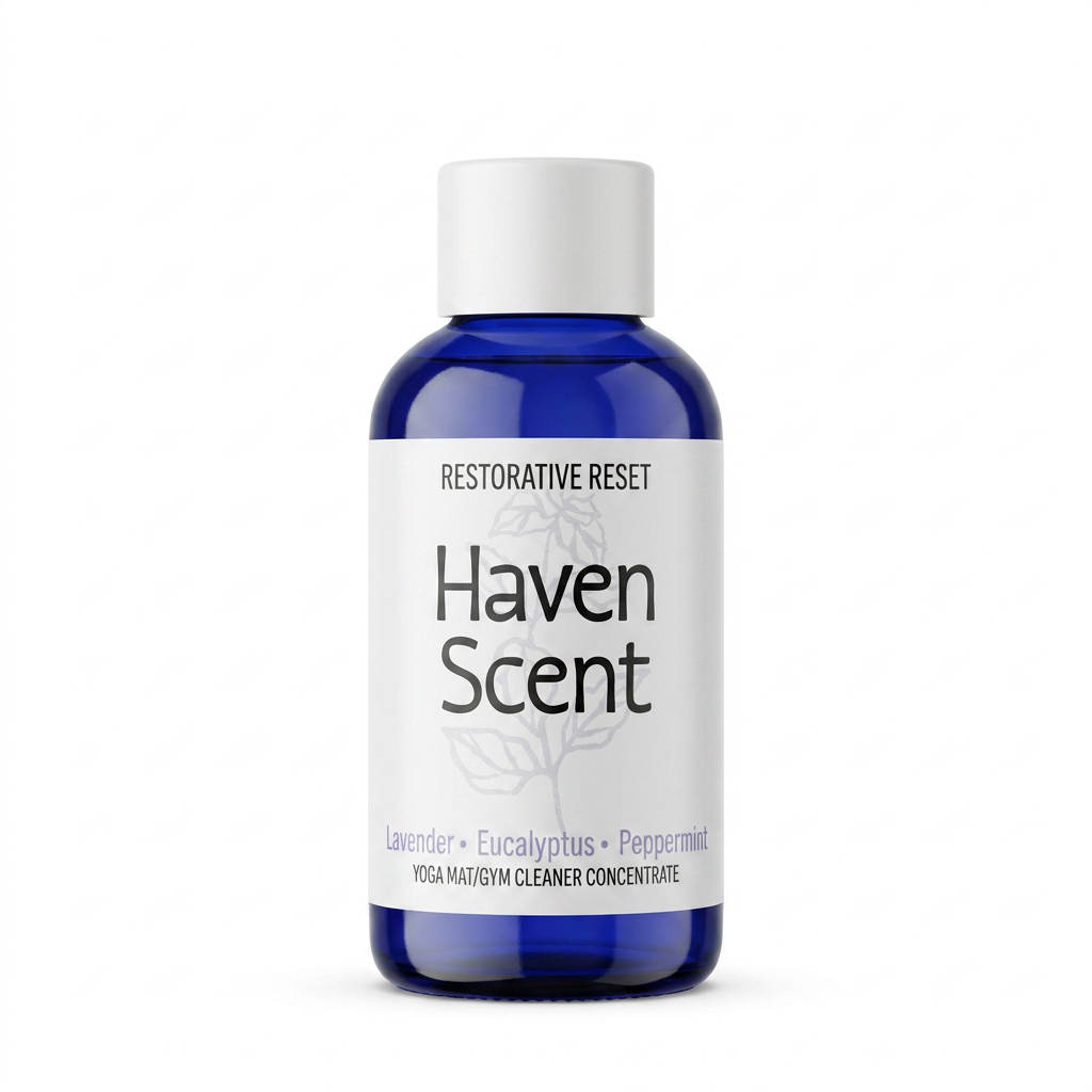Bottle of Haven Scent Restorative Reset cleaner concentrate on a white background