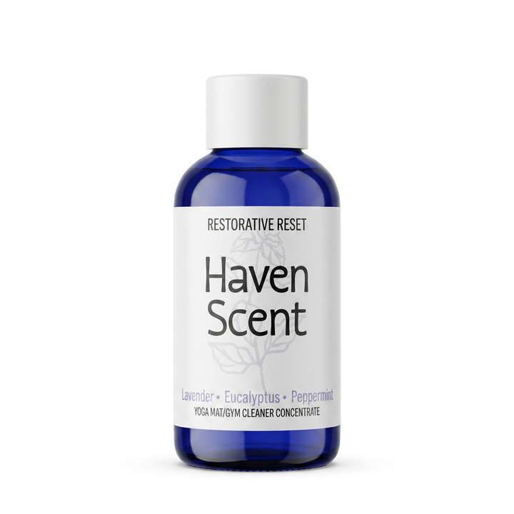 Bottle of Haven Scent Restorative Reset cleaner concentrate on a white background