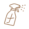 Outline of a spray bottle with a stream of droplets on a white background